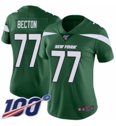 Women's New York Jets #77 Mekhi Becton Green Team Color Stitched 100th Season Vapor Untouchable Limited Jersey