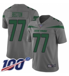 Youth New York Jets #77 Mekhi Becton Gray Stitched Limited Inverted Legend 100th Season Jersey