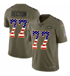 Youth New York Jets #77 Mekhi Becton Olive USA Flag Stitched Limited 2017 Salute To Service Jersey