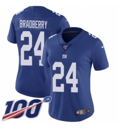 Women's New York Giants #24 James Bradberry Royal Blue Team Color Stitched 100th Season Vapor Untouchable Limited Jersey