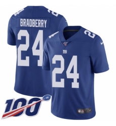 Youth New York Giants #24 James Bradberry Royal Blue Team Color Stitched 100th Season Vapor Untouchable Limited Jersey