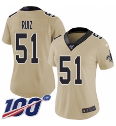 Women's New Orleans Saints #51 Cesar Ruiz Gold Stitched NFL Limited Inverted Legend 100th Season Jersey