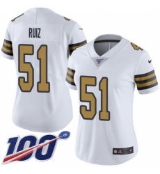 Women's New Orleans Saints #51 Cesar Ruiz White Stitched NFL Limited Rush 100th Season Jersey