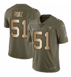 Youth New Orleans Saints #51 Cesar Ruiz Olive Gold Stitched NFL Limited 2017 Salute To Service Jersey