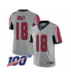 Men's Atlanta Falcons #18 Calvin Ridley Limited Silver Inverted Legend 100th Season Football Jersey