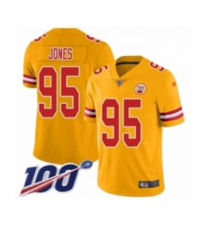 Men's Kansas City Chiefs #95 Chris Jones Limited Gold Inverted Legend 100th Season Football Jersey