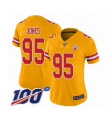 Women's Kansas City Chiefs #95 Chris Jones Limited Gold Inverted Legend 100th Season Football Jersey