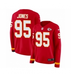 Women's Nike Kansas City Chiefs #95 Chris Jones Limited Red Therma Long Sleeve NFL Jersey