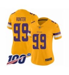 Women's Minnesota Vikings #99 Danielle Hunter Limited Gold Inverted Legend 100th Season Football Jersey