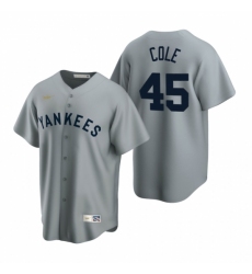 Men's Nike New York Yankees #45 Gerrit Cole Gray Cooperstown Collection Road Stitched Baseball Jersey