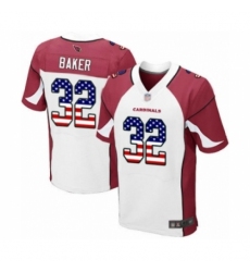 Men's Arizona Cardinals #32 Budda Baker Elite White Road USA Flag Fashion Football Jersey