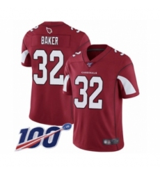 Men's Arizona Cardinals #32 Budda Baker Red Team Color Vapor Untouchable Limited Player 100th Season Football Jersey