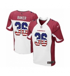 Men's Arizona Cardinals #36 Budda Baker Elite White Road USA Flag Fashion Football Jersey