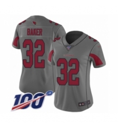 Women's Arizona Cardinals #32 Budda Baker Limited Silver Inverted Legend 100th Season Football Jersey