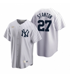 Men's Nike New York Yankees #27 Giancarlo Stanton White Cooperstown Collection Home Stitched Baseball Jersey