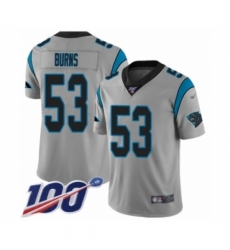 Men's Carolina Panthers #53 Brian Burns Silver Inverted Legend Limited 100th Season Football Jersey