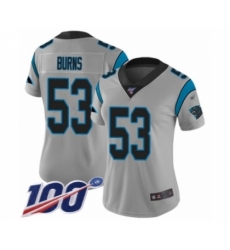 Women's Carolina Panthers #53 Brian Burns Silver Inverted Legend Limited 100th Season Football Jersey