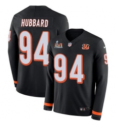 Youth Nike Cincinnati Bengals #94 Sam Hubbard Black Team Color Super Bowl LVI Patch Stitched NFL Limited Therma Long Sleeve Jersey