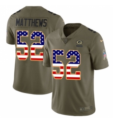 Youth Nike Green Bay Packers #52 Clay Matthews Limited Olive/USA Flag 2017 Salute to Service NFL Jersey