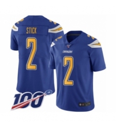 Men's Los Angeles Chargers #2 Easton Stick Limited Electric Blue Rush Vapor Untouchable 100th Season Football Jersey