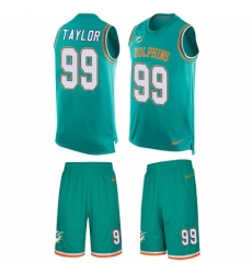 Men's Nike Miami Dolphins #99 Jason Taylor Limited Aqua Green Tank Top Suit NFL Jersey