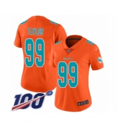 Women's Miami Dolphins #99 Jason Taylor Limited Orange Inverted Legend 100th Season Football Jersey