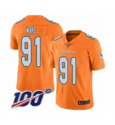 Men's Miami Dolphins #91 Cameron Wake Limited Orange Rush Vapor Untouchable 100th Season Football Jersey