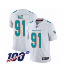 Men's Miami Dolphins #91 Cameron Wake White Vapor Untouchable Limited Player 100th Season Football Jersey