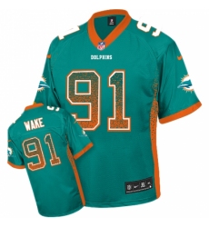 Men's Nike Miami Dolphins #91 Cameron Wake Elite Aqua Green Drift Fashion NFL Jersey