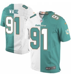 Men's Nike Miami Dolphins #91 Cameron Wake Elite Aqua Green/White Split Fashion NFL Jersey