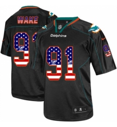 Men's Nike Miami Dolphins #91 Cameron Wake Elite Black USA Flag Fashion NFL Jersey