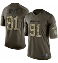 Men's Nike Miami Dolphins #91 Cameron Wake Elite Green Salute to Service NFL Jersey