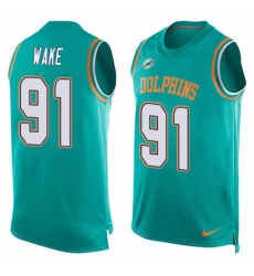 Men's Nike Miami Dolphins #91 Cameron Wake Limited Aqua Green Player Name & Number Tank Top NFL Jersey