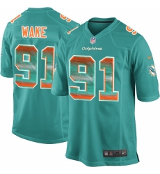 Men's Nike Miami Dolphins #91 Cameron Wake Limited Aqua Green Strobe NFL Jersey