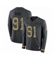 Men's Nike Miami Dolphins #91 Cameron Wake Limited Black Salute to Service Therma Long Sleeve NFL Jersey