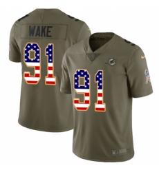 Men's Nike Miami Dolphins #91 Cameron Wake Limited Olive/USA Flag 2017 Salute to Service NFL Jersey