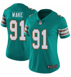 Women's Nike Miami Dolphins #91 Cameron Wake Aqua Green Alternate Vapor Untouchable Limited Player NFL Jersey