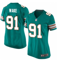 Women's Nike Miami Dolphins #91 Cameron Wake Game Aqua Green Alternate NFL Jersey