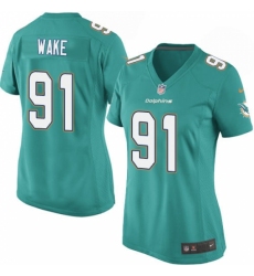 Women's Nike Miami Dolphins #91 Cameron Wake Game Aqua Green Team Color NFL Jersey