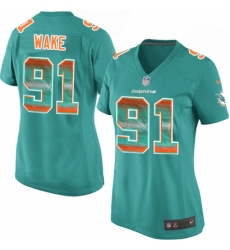 Women's Nike Miami Dolphins #91 Cameron Wake Limited Aqua Green Strobe NFL Jersey