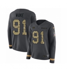 Women's Nike Miami Dolphins #91 Cameron Wake Limited Black Salute to Service Therma Long Sleeve NFL Jersey