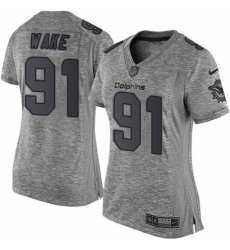 Women's Nike Miami Dolphins #91 Cameron Wake Limited Gray Gridiron NFL Jersey