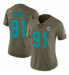 Women's Nike Miami Dolphins #91 Cameron Wake Limited Olive 2017 Salute to Service NFL Jersey