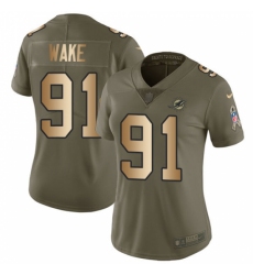 Women's Nike Miami Dolphins #91 Cameron Wake Limited Olive/Gold 2017 Salute to Service NFL Jersey