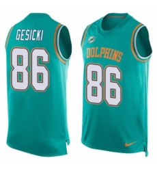 Men's Nike Miami Dolphins #86 Mike Gesicki Limited Aqua Green Player Name & Number Tank Top NFL Jersey