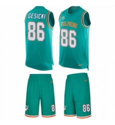 Men's Nike Miami Dolphins #86 Mike Gesicki Limited Aqua Green Tank Top Suit NFL Jersey