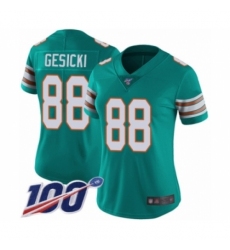 Women's Miami Dolphins #88 Mike Gesicki Aqua Green Alternate Vapor Untouchable Limited Player 100th Season Football Jersey