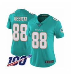 Women's Miami Dolphins #88 Mike Gesicki Aqua Green Team Color Vapor Untouchable Limited Player 100th Season Football Jersey