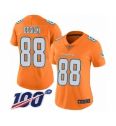 Women's Miami Dolphins #88 Mike Gesicki Limited Orange Rush Vapor Untouchable 100th Season Football Jersey