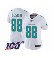 Women's Miami Dolphins #88 Mike Gesicki White Vapor Untouchable Limited Player 100th Season Football Jersey